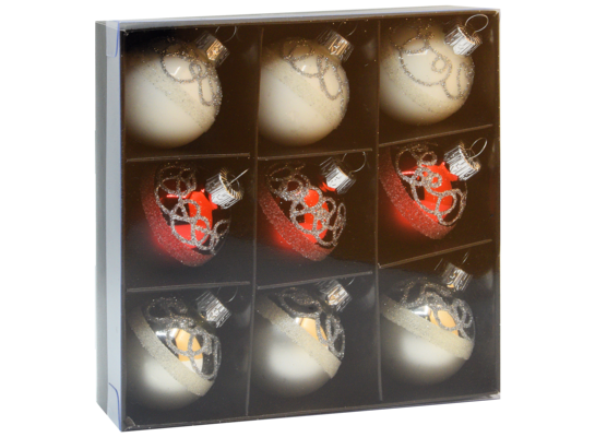 Bombka szklana dekor MIX 40 mm SKANDYNAWSKI 9 szt