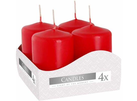 Świeca walec 6 x 3,8 cm wotywna czerwona 4 szt. Bispol