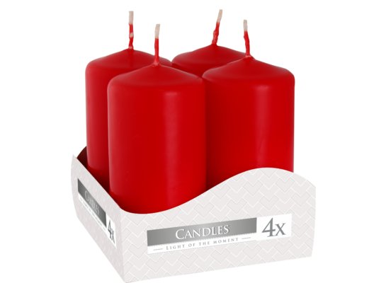 Świeca walec 8 x 3,8 cm wotywna czerwona 4 szt. Bispol