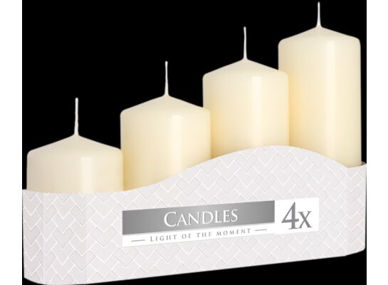 Świeca walec ecru 4 szt. różne wysokości Bispol