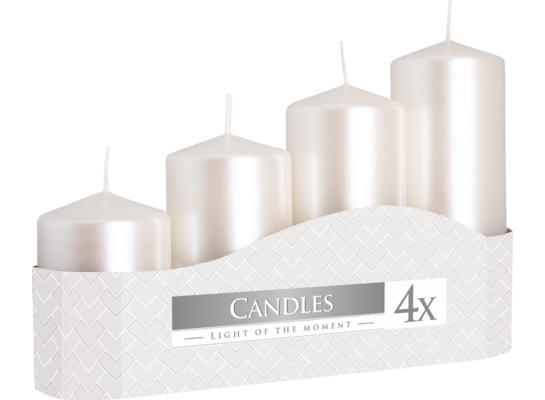 Świeca walec biała 4 szt. różne wysokości Bispol