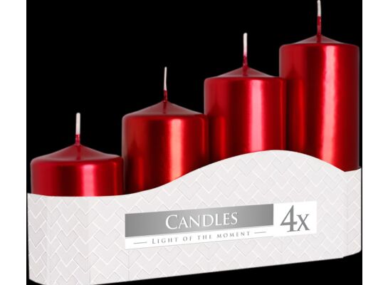 Świeca walec czerwona 4 szt. różne wysokości Bispol
