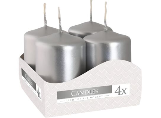 Świeca walec 8 x 3,8 cm wotywna srebrna 4 szt. Bispol