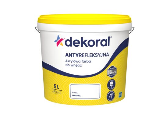 Akrylowa farba do wnętrz ANTYREFLEKSYJNA Śnieżnobiała 5 l Dekoral