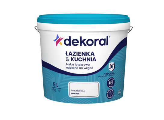 Farba lateksowa odporna na wilgoć ŁAZIENKA & KUCHNIA Śnieżnobiała 5 l Dekoral
