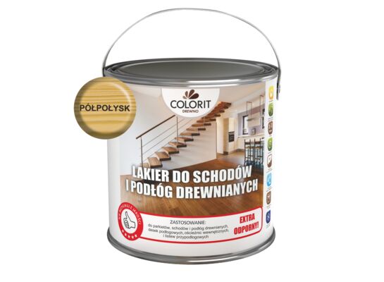 Lakier do schodów i podłóg drewnianych Bezbarwny półpołysk 2,5 l Colorit Drewno