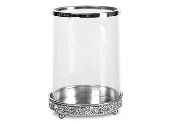 Świecznik dekoracyjny FIN02, 14 x 20 cm transparentny/srebrny