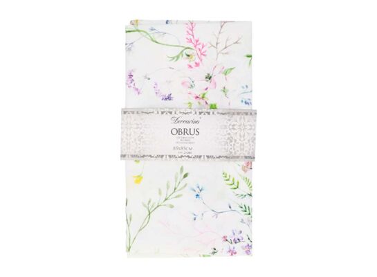Obrus biały z motywem kwiatowym 85 x 85 cm Deccorino