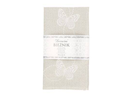 Bieżnik szary z białymi motylami 175 x 40 cm Deccorino
