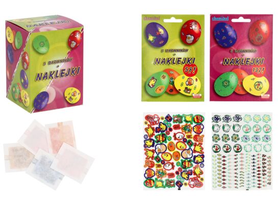 Zestaw do zdobienia jajek: 5 barwników + naklejki mix wzorów
