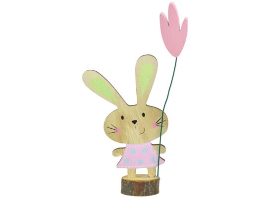 Dekoracja drewniana zajączek na pniu 17 cm