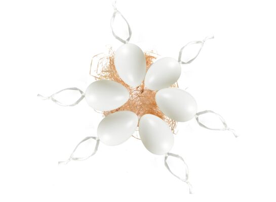 Jajka ozdobne białe 6 cm z rafią 6 szt.