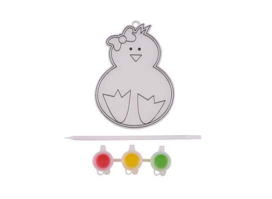 Witraż wielkanocny do malowania z farbkami kurczak