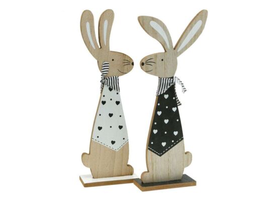 Zając drewniany Glamour biały/czarny 33 x 11 cm