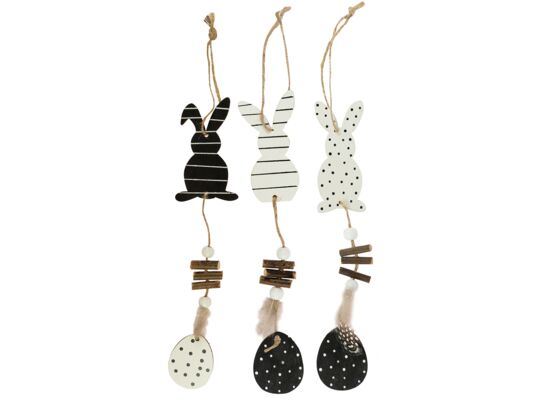Zawieszka wielkanocna Glamour drewniana 30 cm biało-czarny
