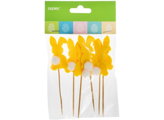 Zajączki na piku żółte 12 cm 6 sztuk