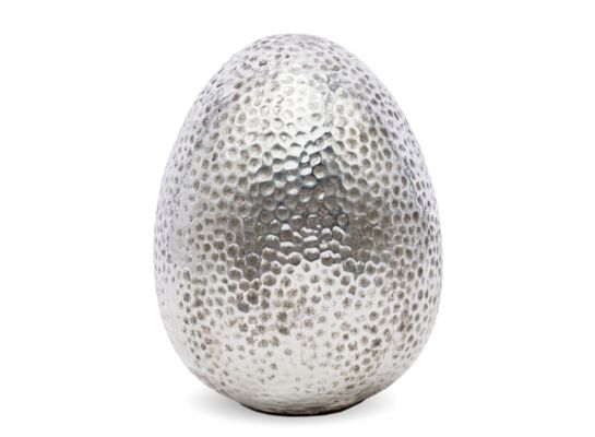 Ozdoba jajko z kamionki 15 x 11 cm srebrna