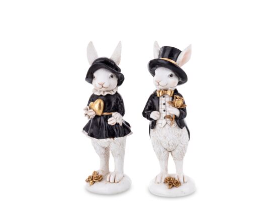 Figurka królik w kapeluszu 20 x 7 cm czarno-biała mix wzorów