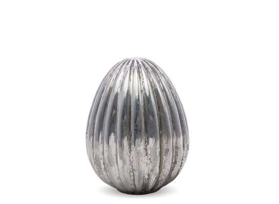 Ozdoba jajko z kamionki 10,5 x 6 cm srebrna