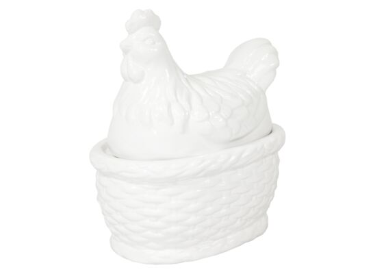 Pojemnik z ceramiki szlachetnej kura 19 x 17 cm biały