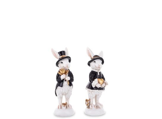 Figurka królik w kapeluszu 10 x 3,5 cm czarno-biała mix wzorów