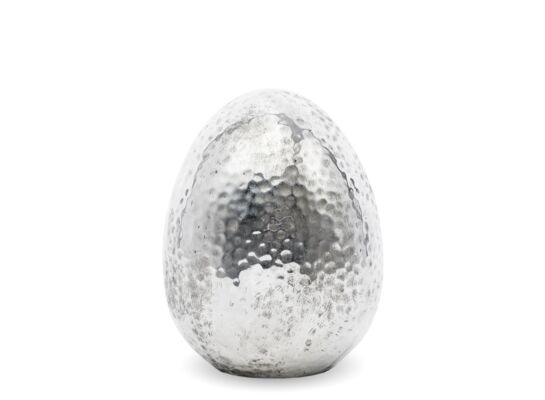 Ozdoba jajko z kamionki 12 x 9 cm srebrna