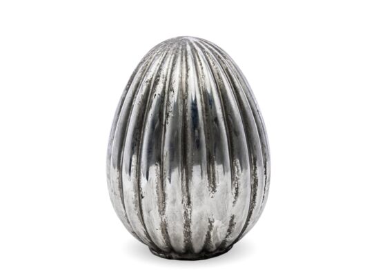 Ozdoba jajko z kamionki 12,5 x 9 cm srebrna