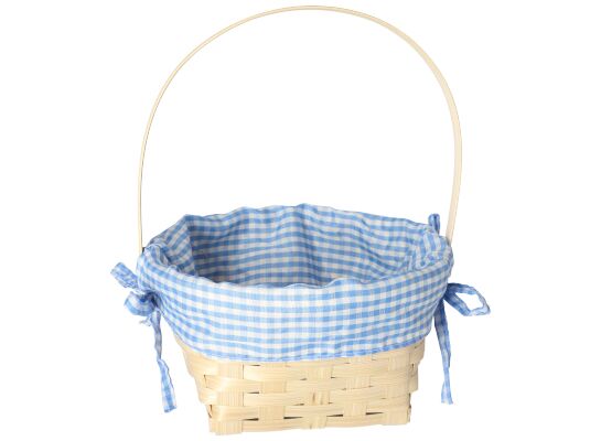 Koszyk bambusowy z wypełnieniem materiałowym w kratkę niebieską