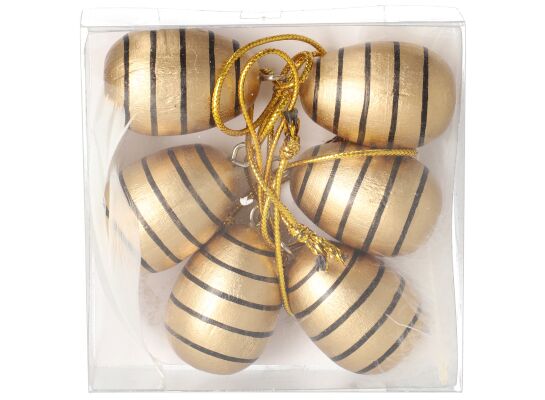 Zawieszki jajka w paski drewniane 6 szt.