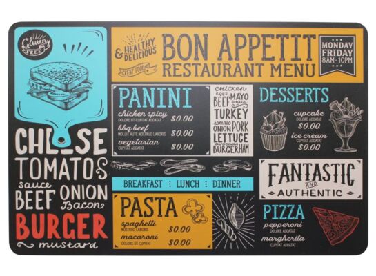 Podkładka MENU 43,21 x 28,2 cm wielokolorowy