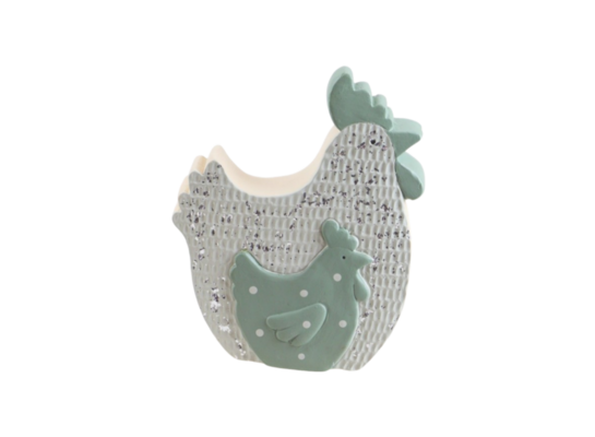 Figurka ceramiczna kura 15,5 cm biało-zielona mix wzorów