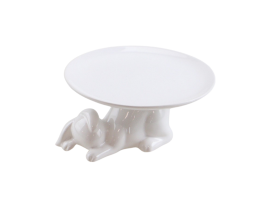 Figurka ceramiczna z paterą królik 16,2 x 8 cm biała