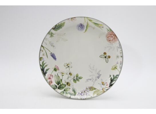Talerz ceramiczny z motywem kwiatowym 21 cm biało-szary