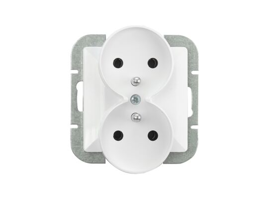 Gniazdo podwójne z uziemieniem do ramki białe Perła