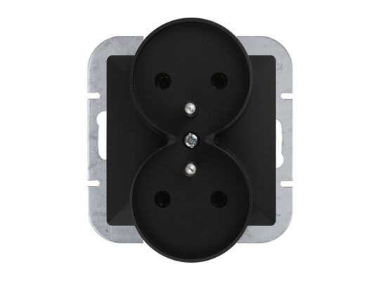 Gniazdo podwójne z uziemieniem do ramki czarny mat Perła