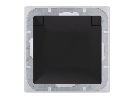 Gniazdo pojedyncze z uziemieniem czarny mat z klapką PERŁA