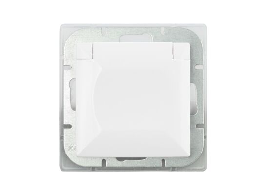 Gniazdo pojedyncze z uziemieniem białe z klapką PERŁA