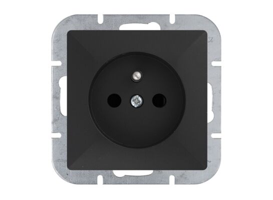 Gniazdo pojedyncze z uziemieniem czarny mat PERŁA
