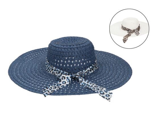 Kapelusz z wstążką śr. 45 cm biały/niebieski