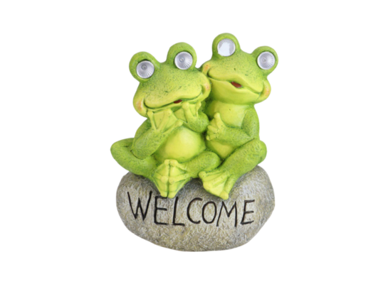 Figurka ceramiczna solarna żaby na kamieniu