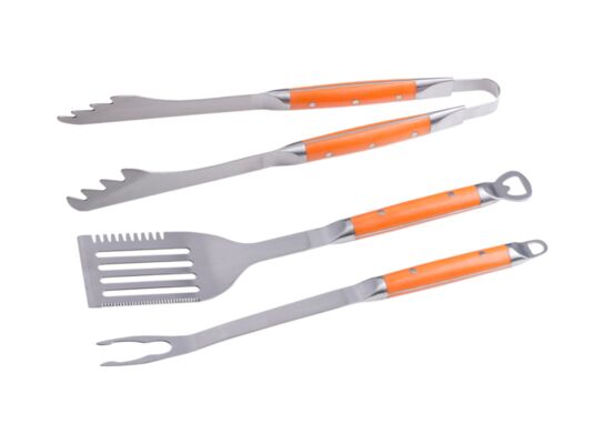 Zestaw szczypce, łopatka, widelec do grilla ze stali nierdzewnej z silikonową rączką Floraland
