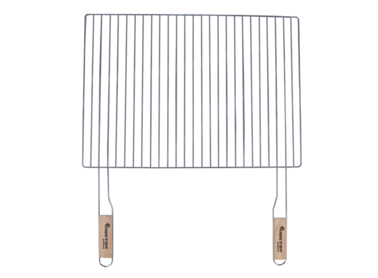 Ruszt grillowy 54 cm x 38 cm ze stali chromowanej z drewnianą rączką Floraland