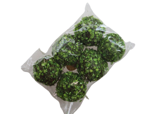 Kulka dekoracyjna z mchem 6 szt. śr. 7 cm zielona