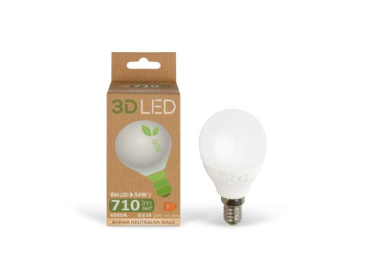 Żarówka LED kulka E14 8 W barwa neutralna 3D LED