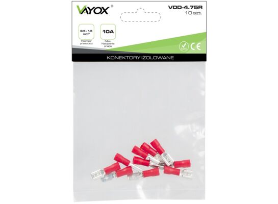 Konektory izolowane męskie 5 szt. + żeńskie 5 szt. czerwone VDD-4.75R Vayox