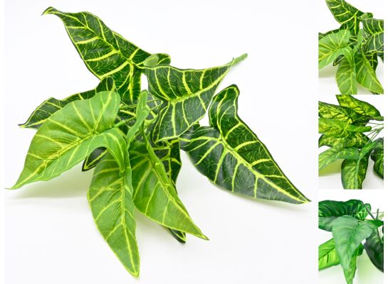 Liście alokazji 9 sztuk 38 cm zielone mix wzorów