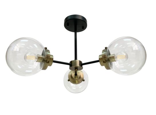 Lampa sufitowa LENS czarno-patynowy 3 x 40 W E14 klosz transparentny