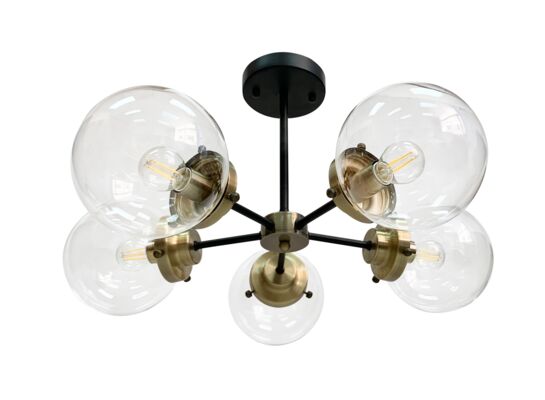 Lampa sufitowa LENS czarno-patynowy 5 x 40 W E14 klosz transparentny