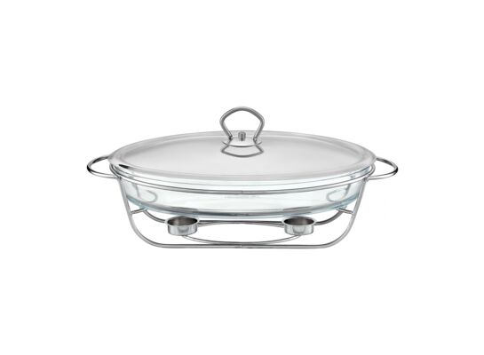 Naczynie żaroodporne HELIOS z podgrzewaczem 3 l owal z pokrywą srebrny