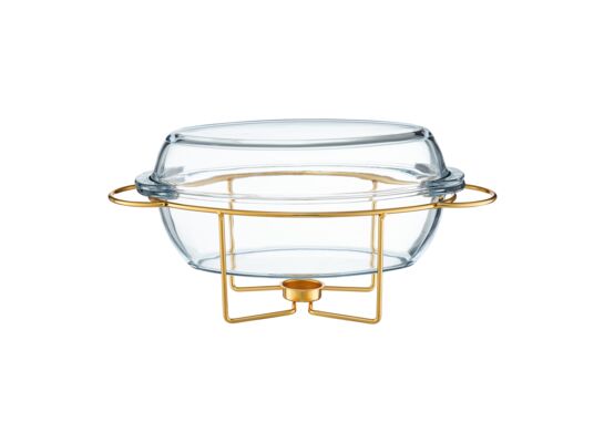 Naczynie żaroodporne SAULE z podgrzewaczem 4,5 l owal z pokrywą złoty